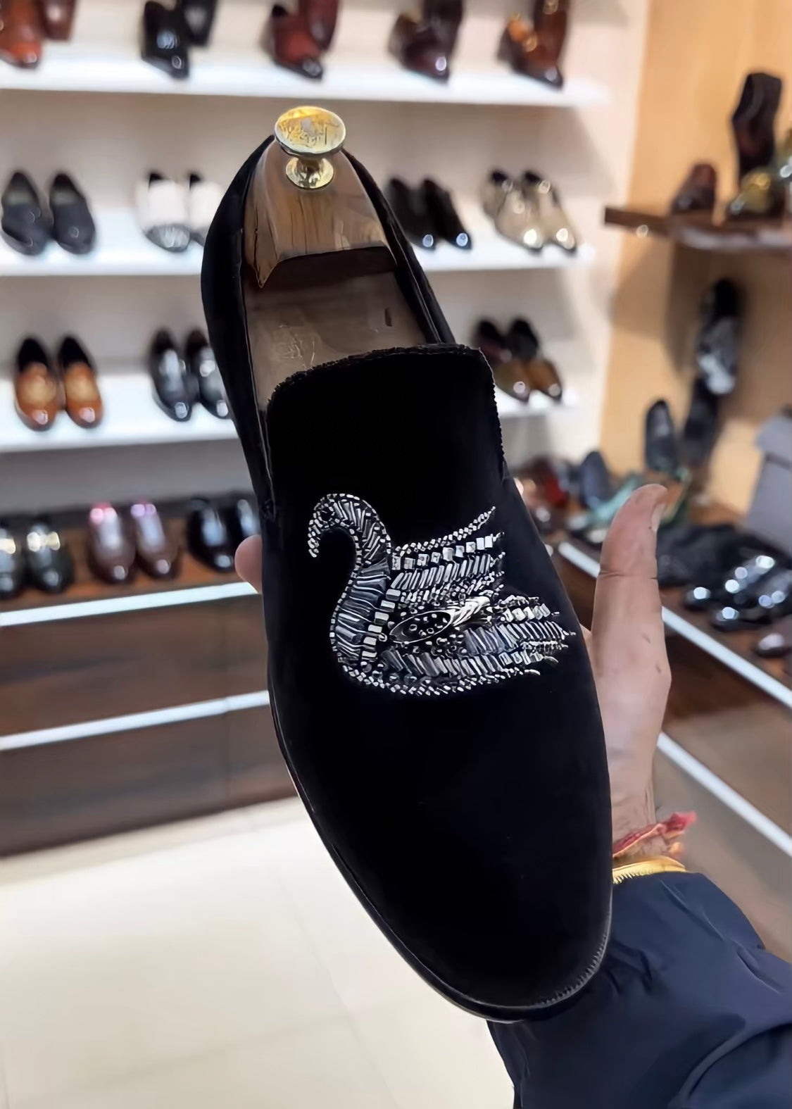 Suede Hand-embroidered Slip-ons