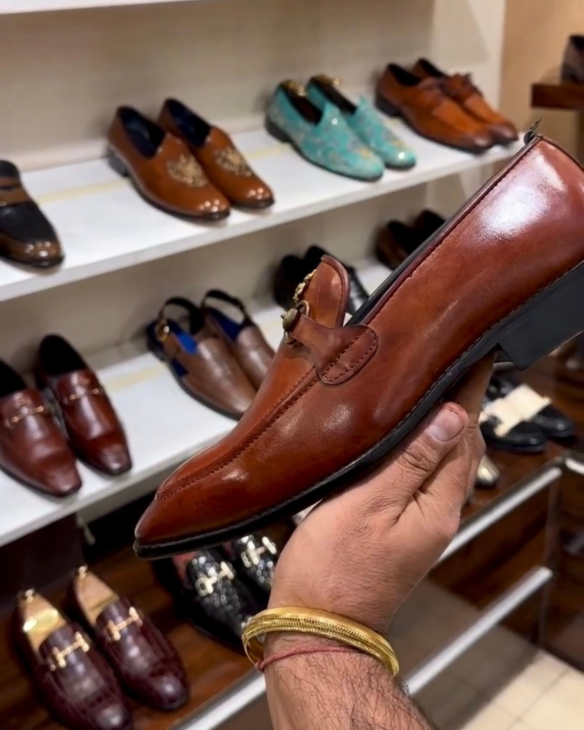 Cognac Tan Horsebit Loafers with Bee