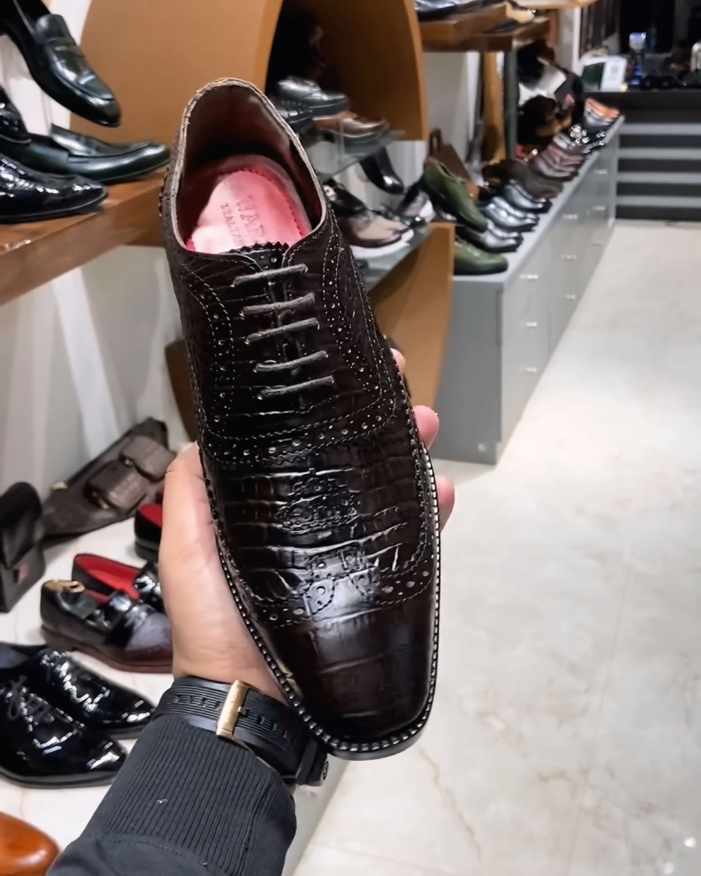 Exotic Brown Smokey Finish Crocodile Scaled Oxfords