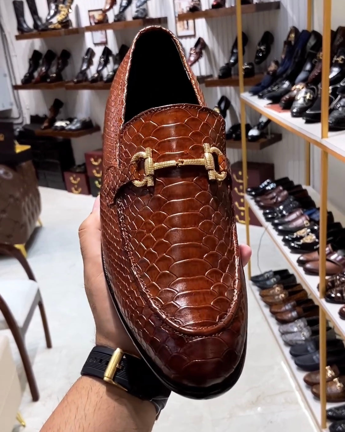 Tan Patina Cobra Scaled Moccasins