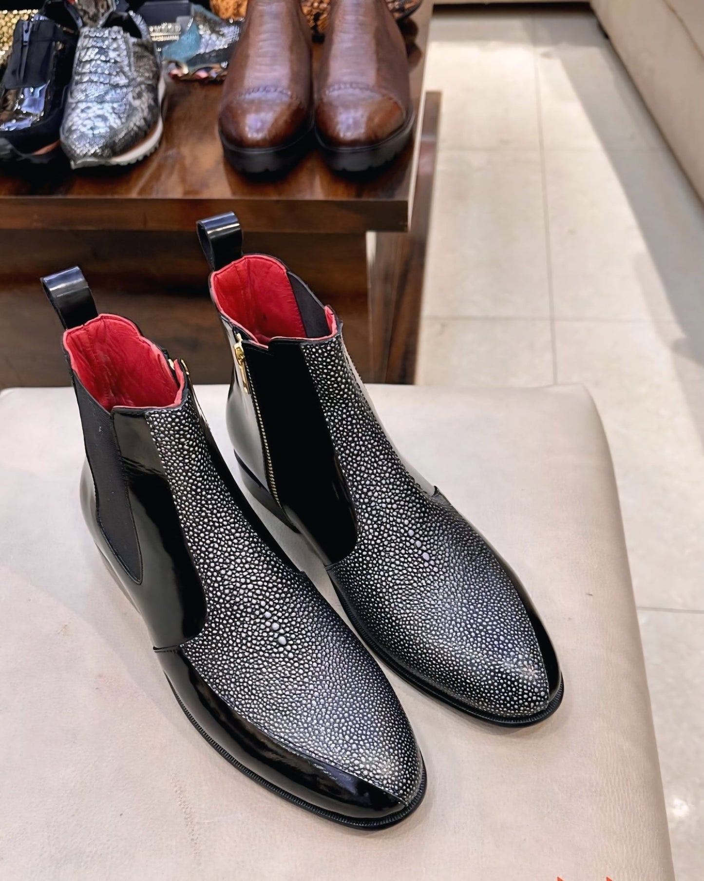 Exotic Stingray Fish Leather Zipper Boots