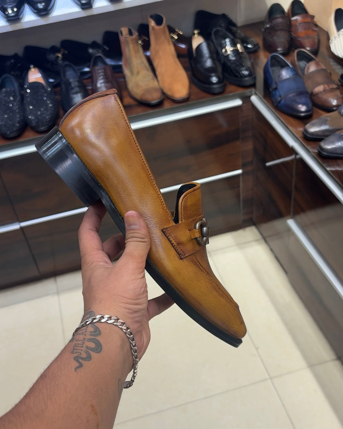 Yellow-tan Patina Horsebit Loafers
