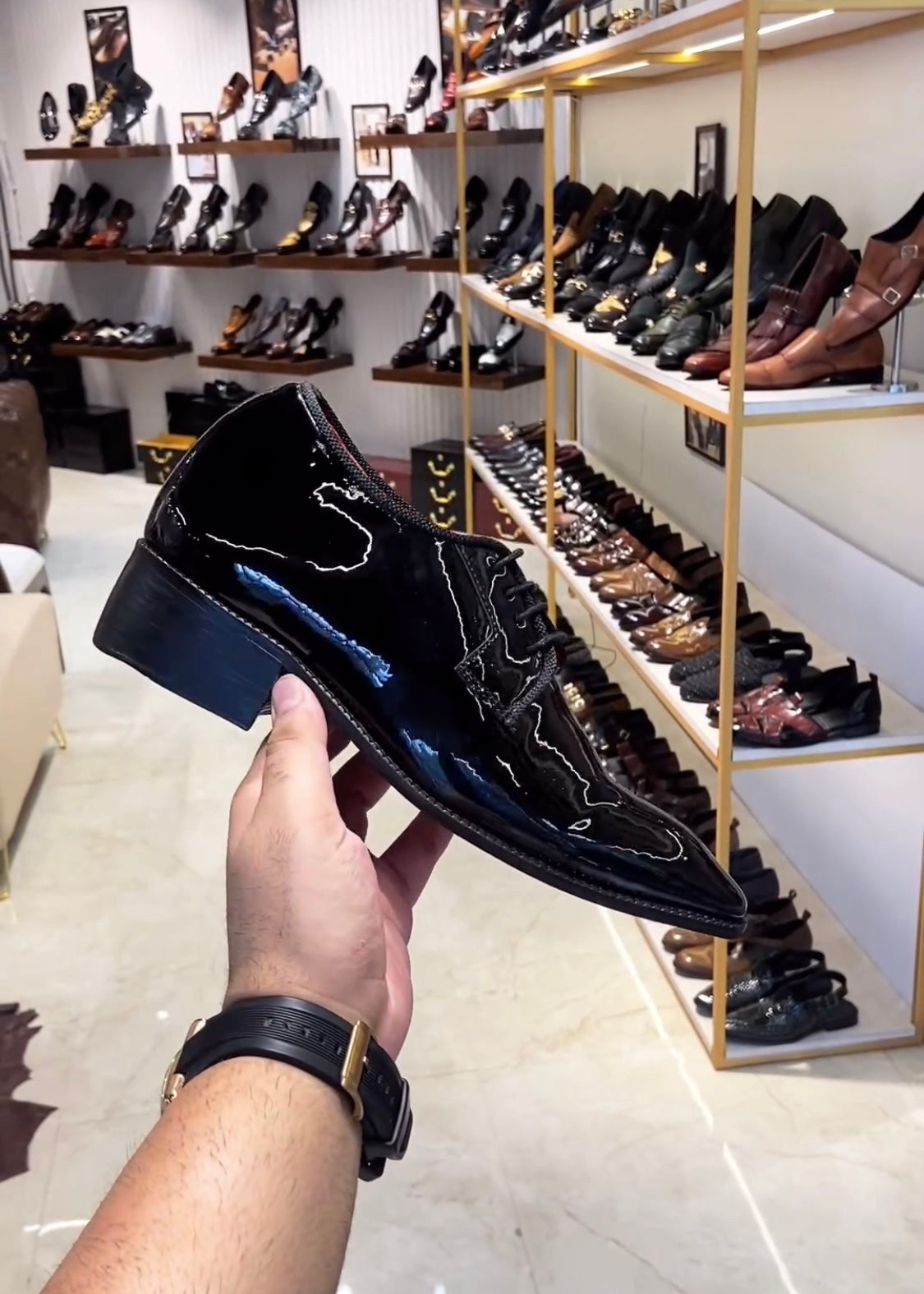 Patent Tuxedo Derbies with Red Interior and Red Bottoms