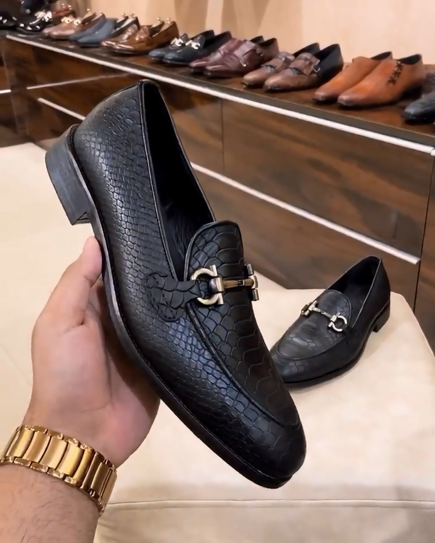 Matt Black Cobra Scaled Moccasins