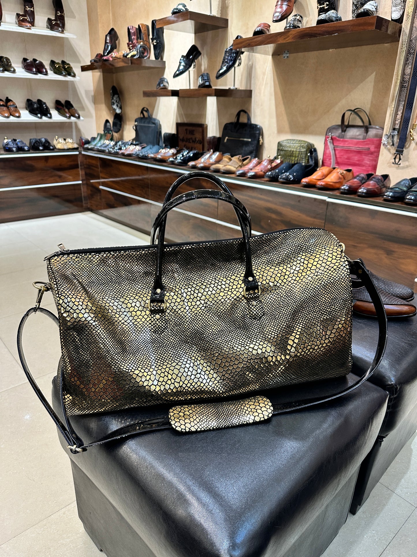 Exotic Gold Snake Foil Duffel Bag