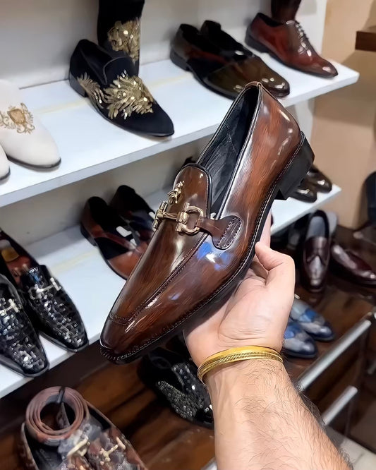 Brown Patina Loafers with Bee