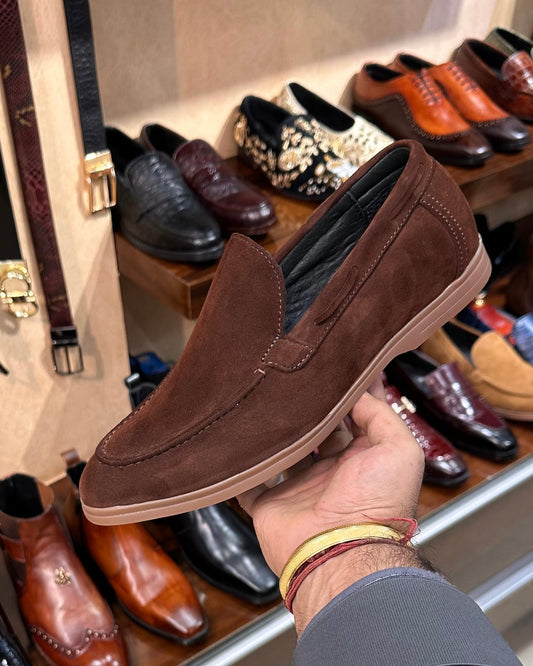 Old Money Chocolate Brown Suede Yacht Loafers