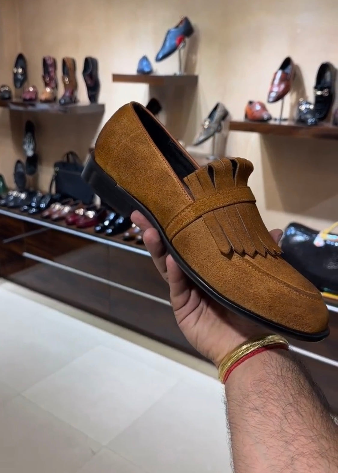 Burnt Tan Suede Fringe Moccasins