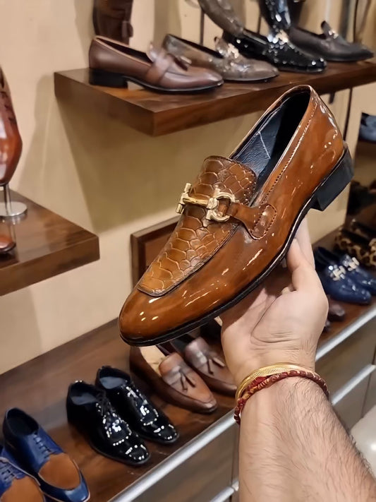 Tan Cobra Scaled Spectator Moccasins