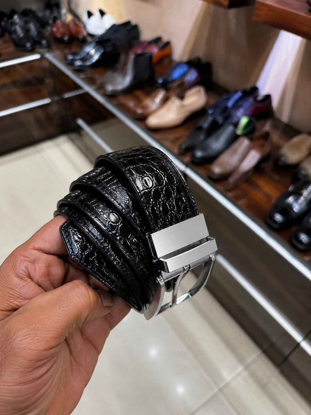Black Patent Baby Croco Belt
