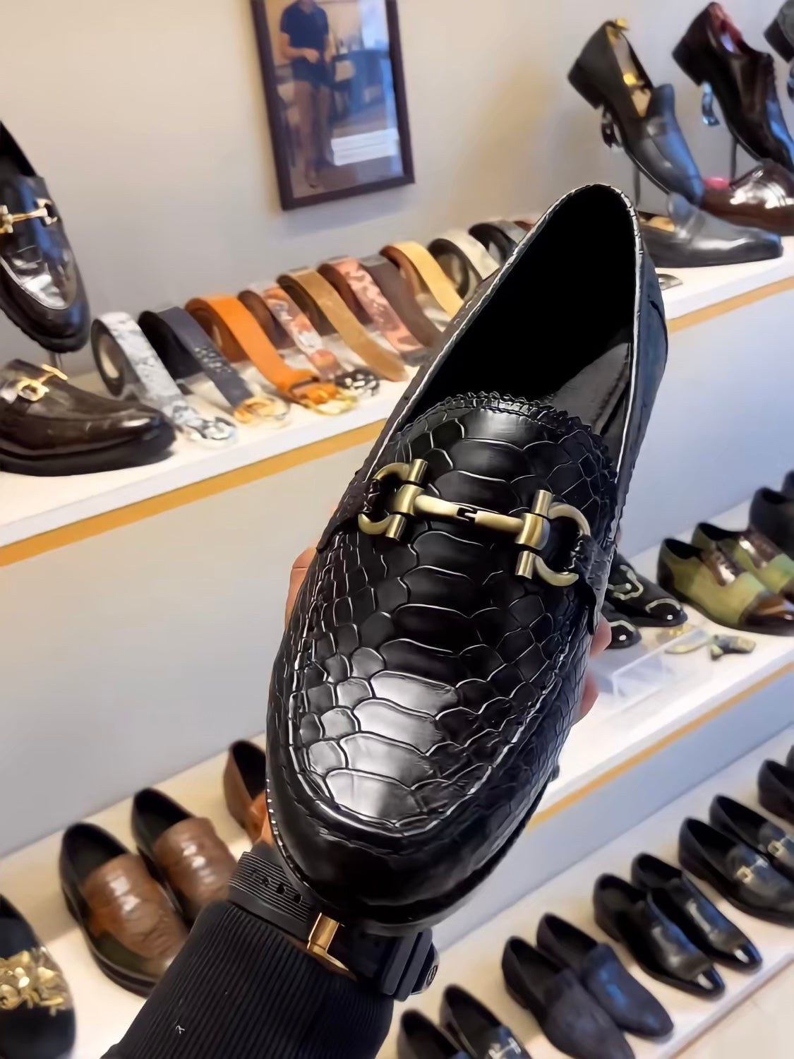 Classic Black Cobra Scaled Moccasins