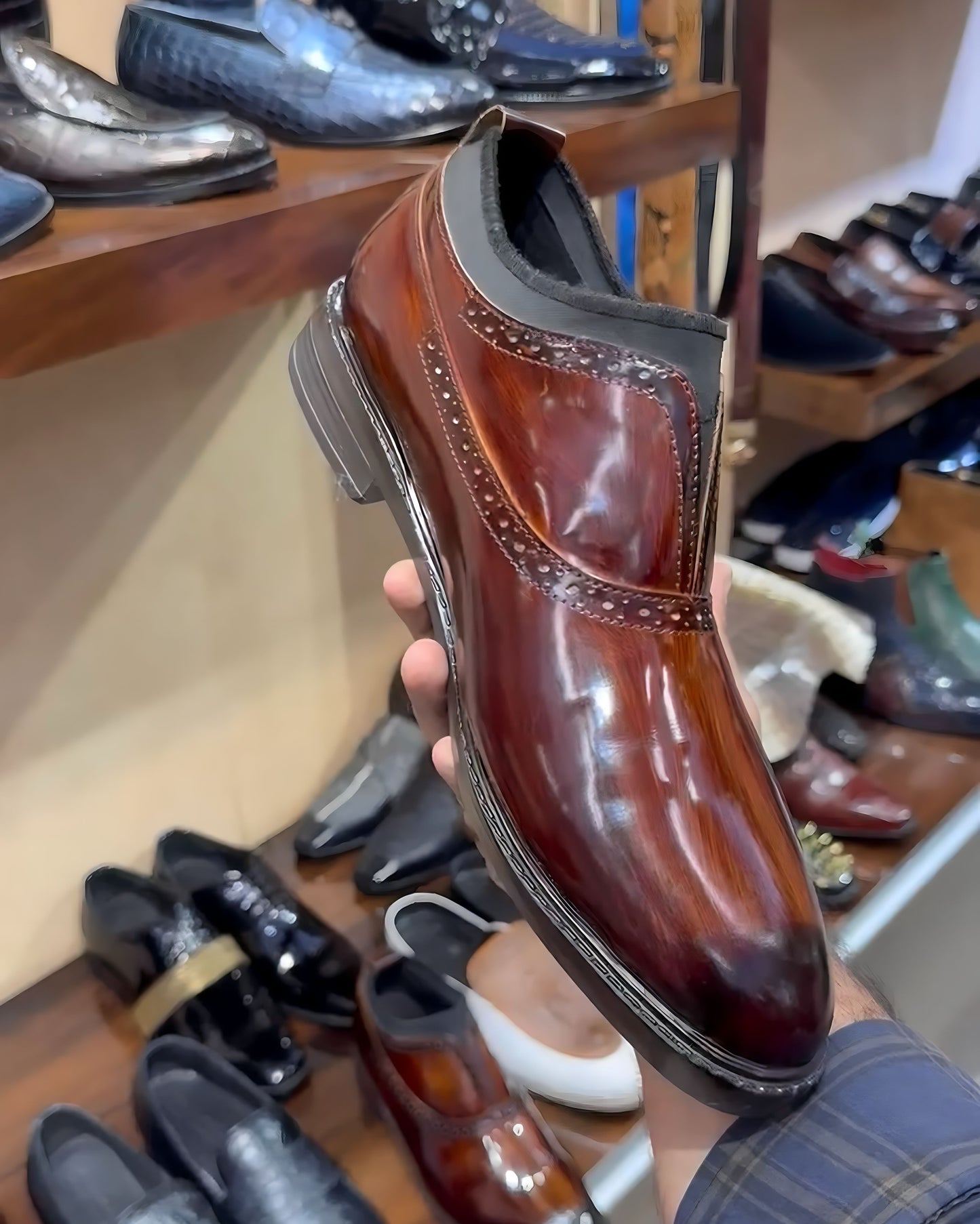 Oxford-Style Slip-Ons in Burnished Flame Patina Finish
