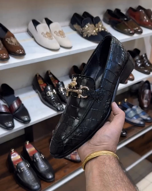 Smooth Crocodile Scaled Moccasins with Bee