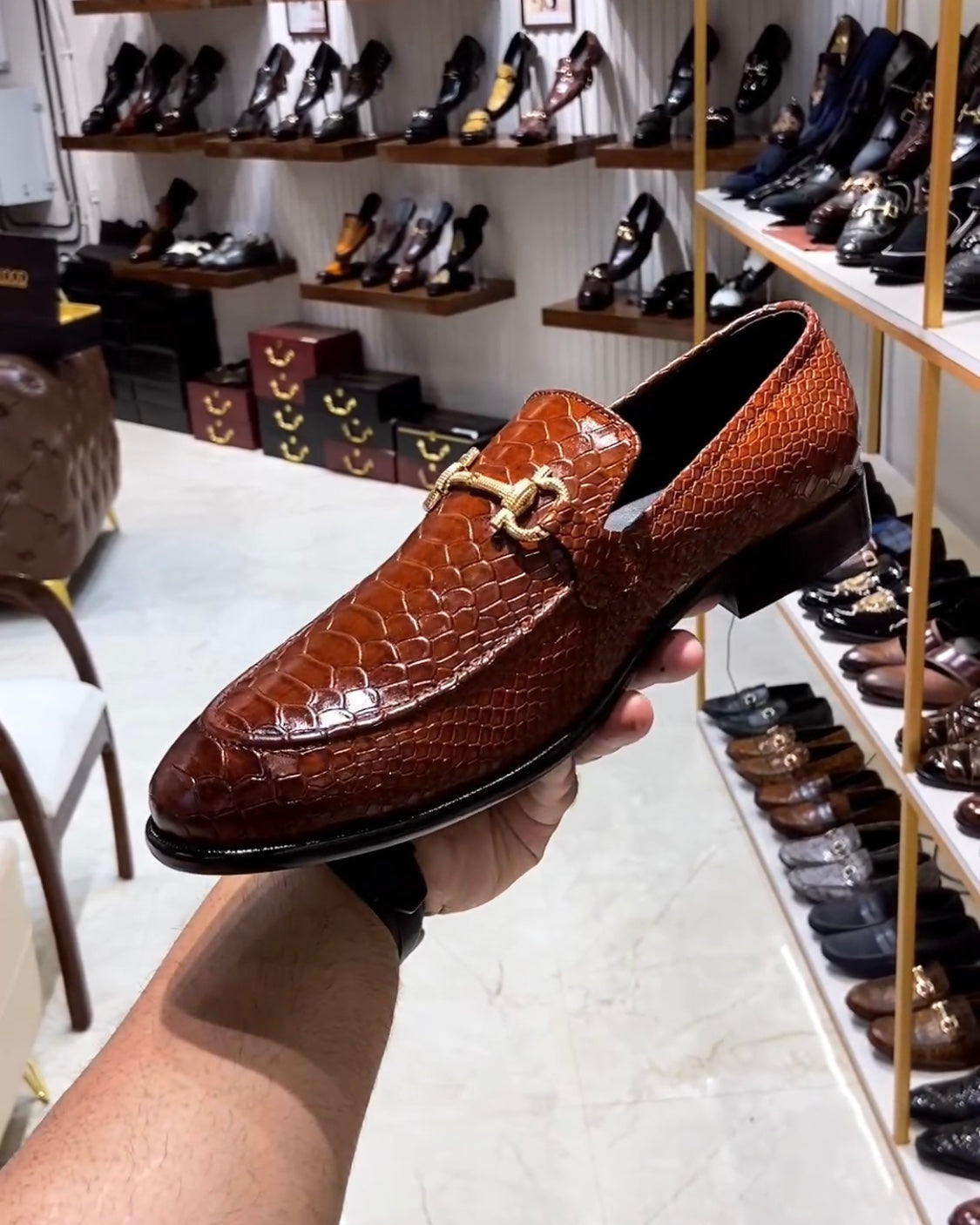 Tan Patina Cobra Scaled Moccasins