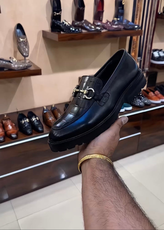 Matt Black Crocodile Boot Sole Moccasins