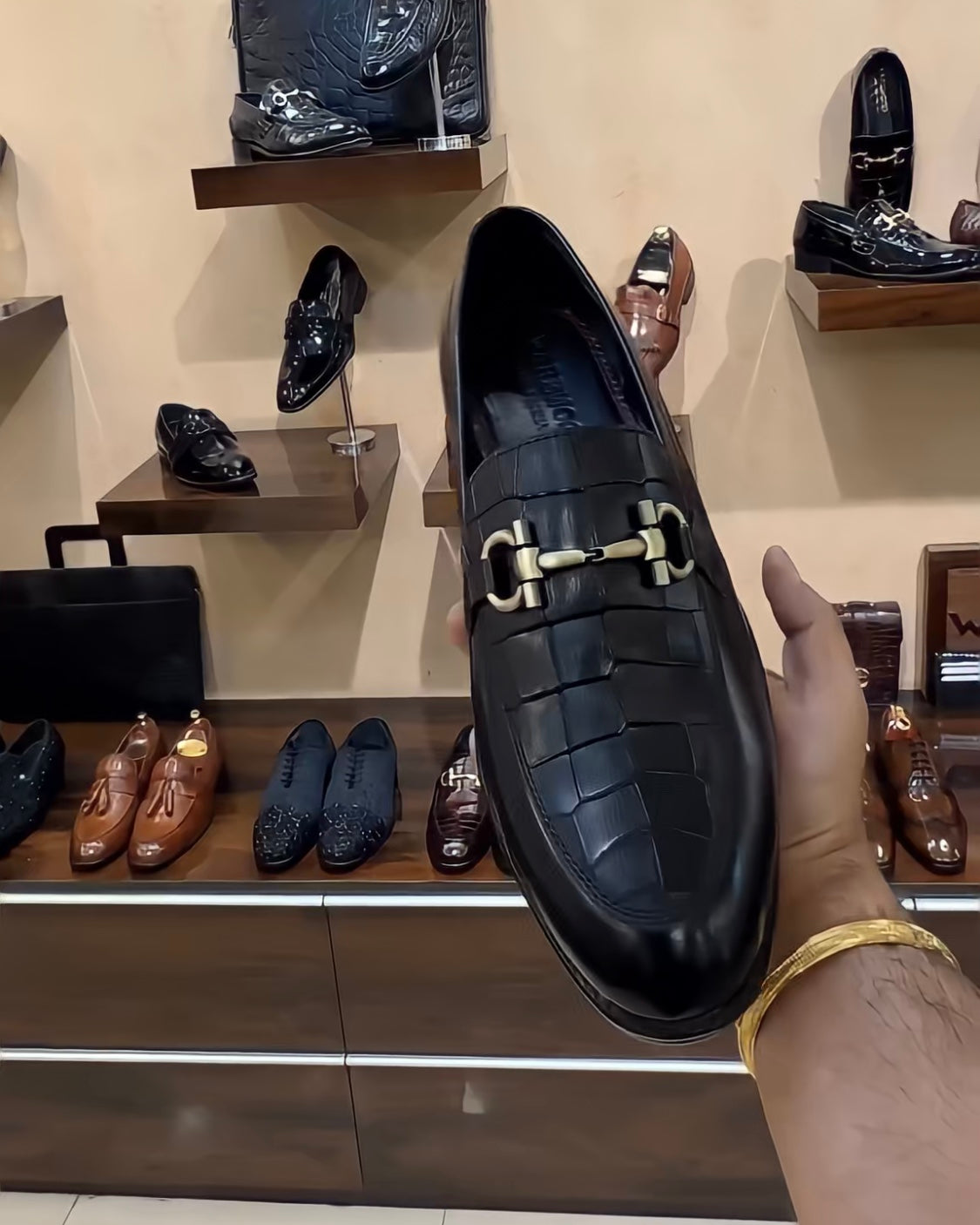 Matt Finish Black Crocodile Scaled Moccasins