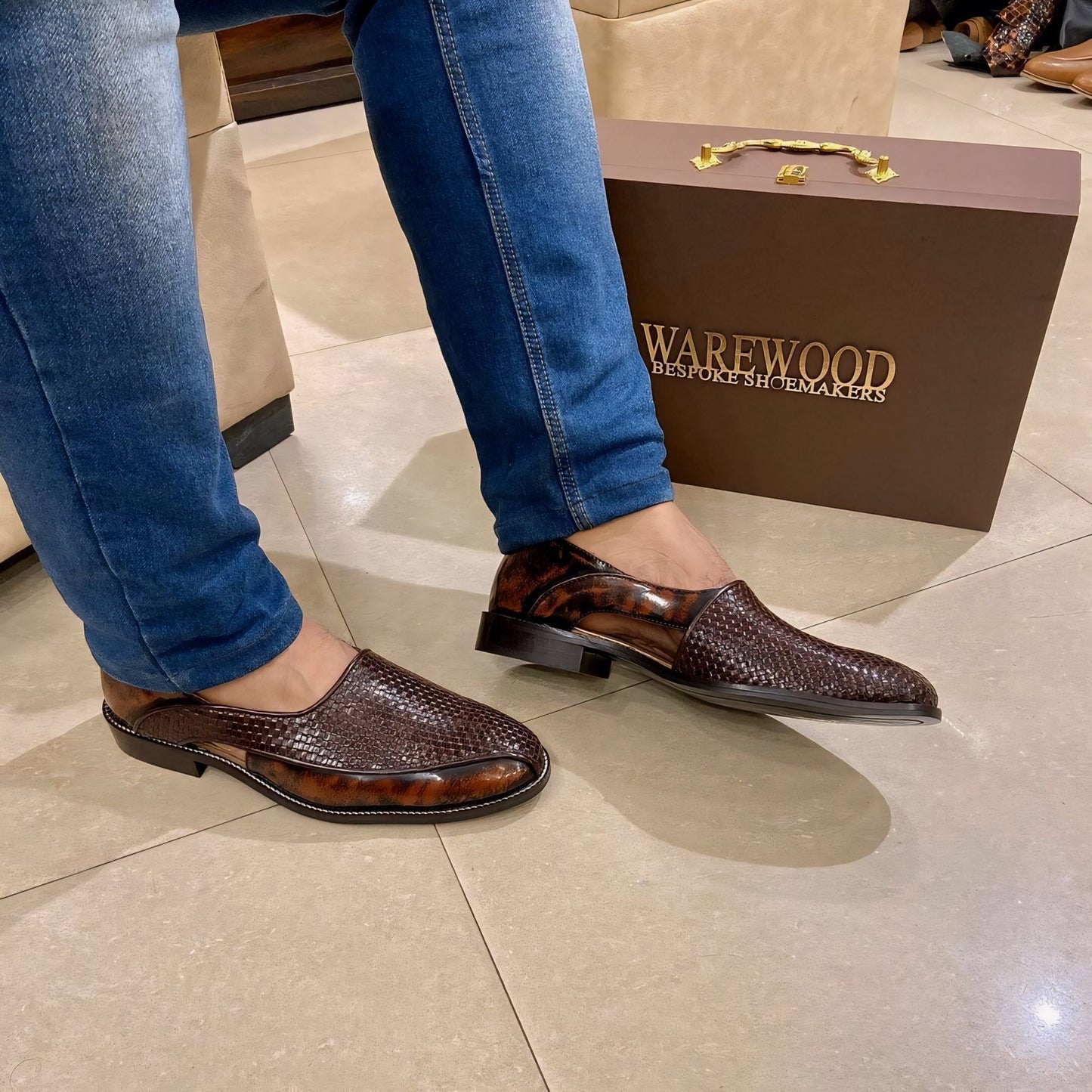 Burnished Brown Braided Leather Brush-off Peshawaris