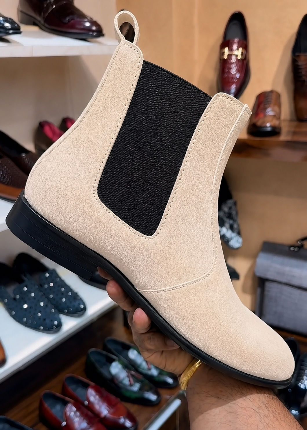 Beige Suede Chelsea Boots