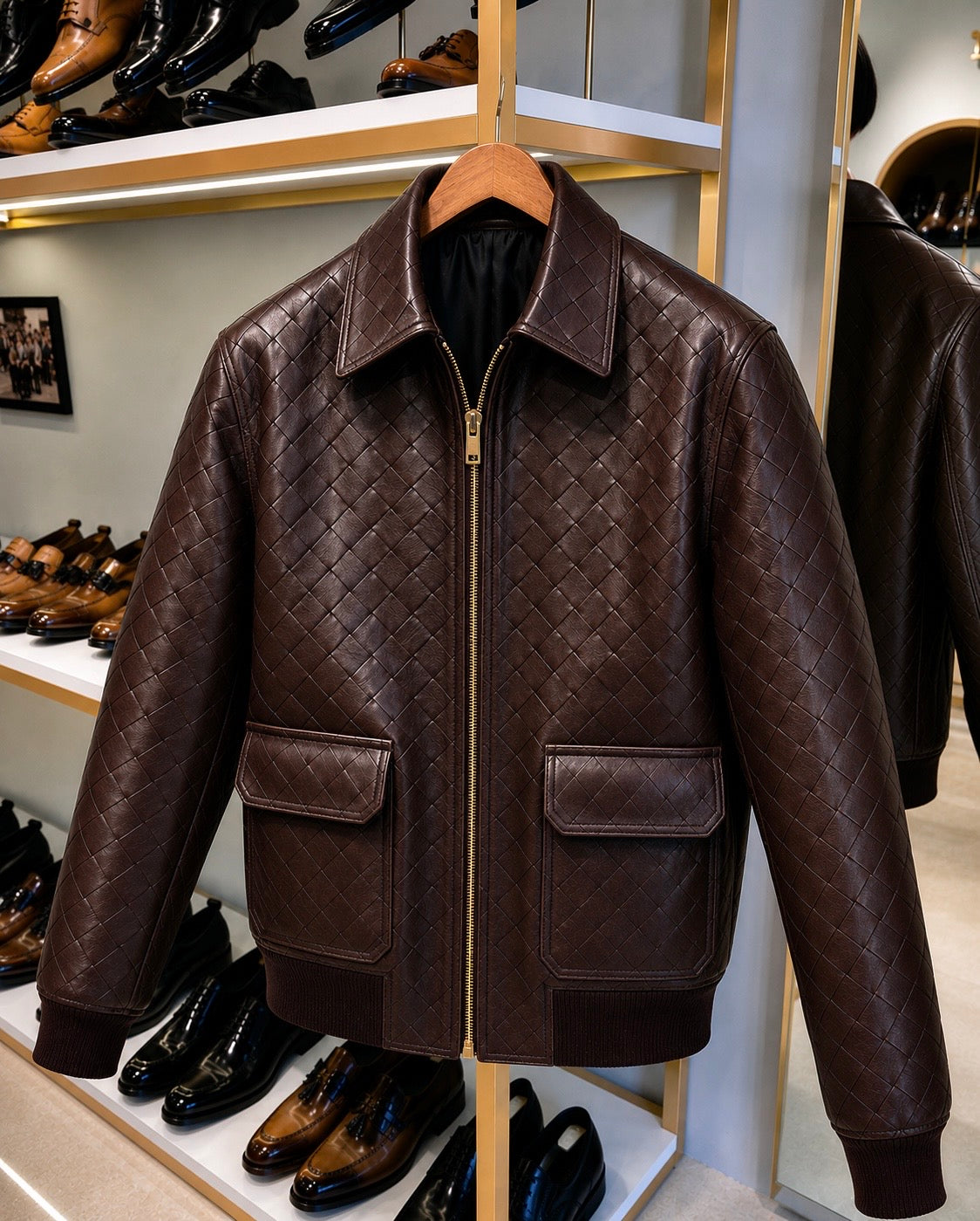 Brown Braided Leather Jacket