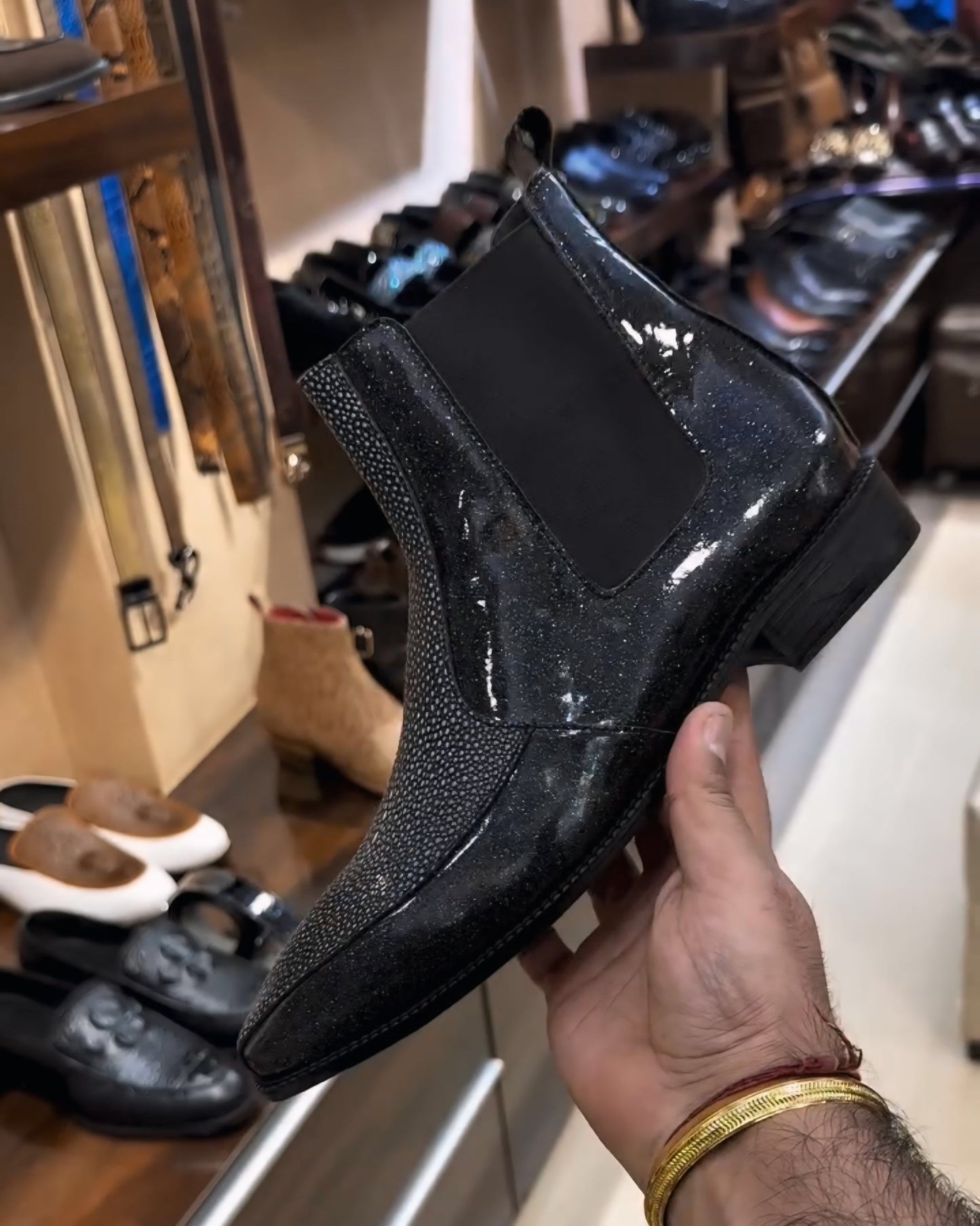 Stingray Fish Skin with Italian Sparkle Patent Leather Boots
