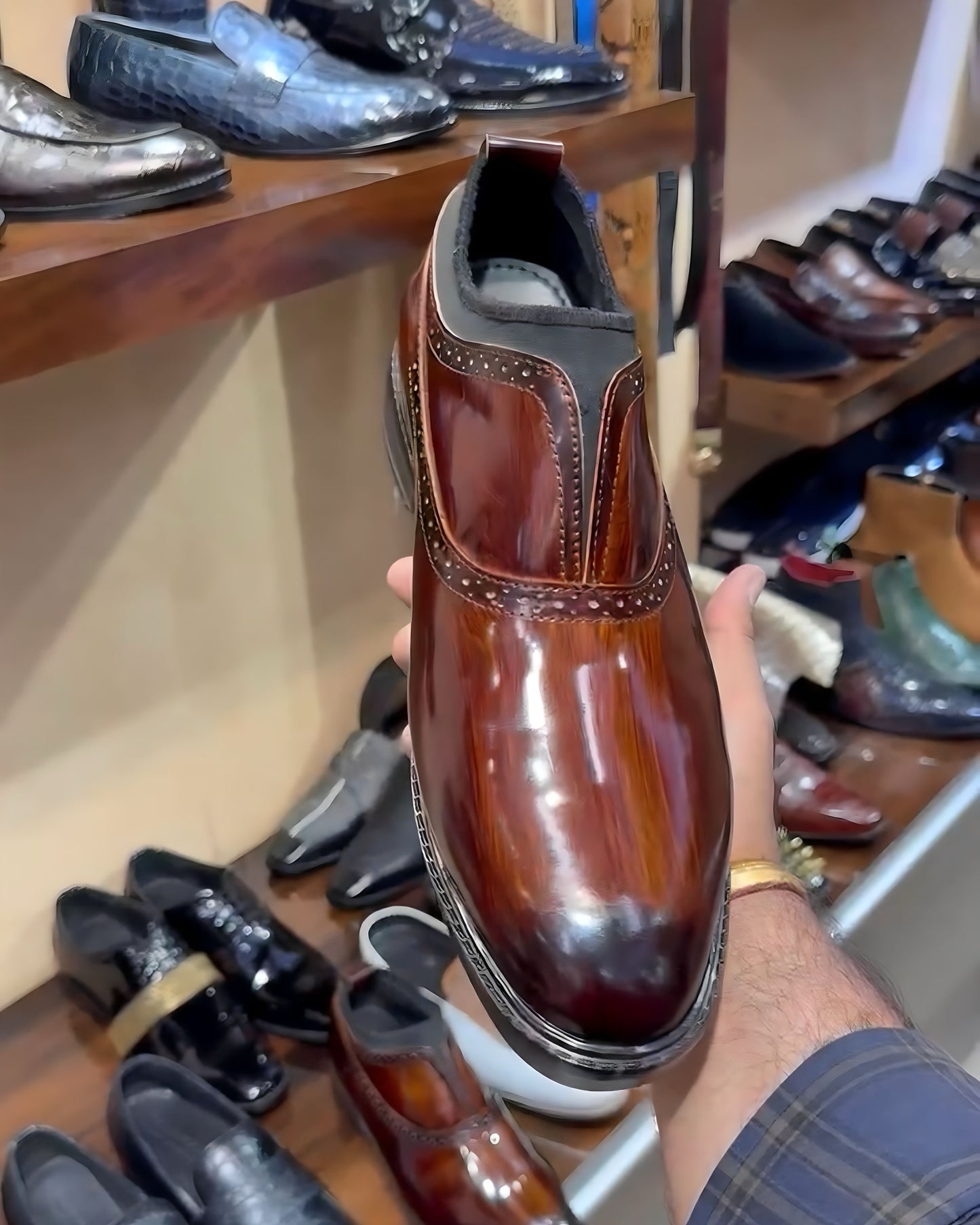 Oxford-Style Slip-Ons in Burnished Flame Patina Finish