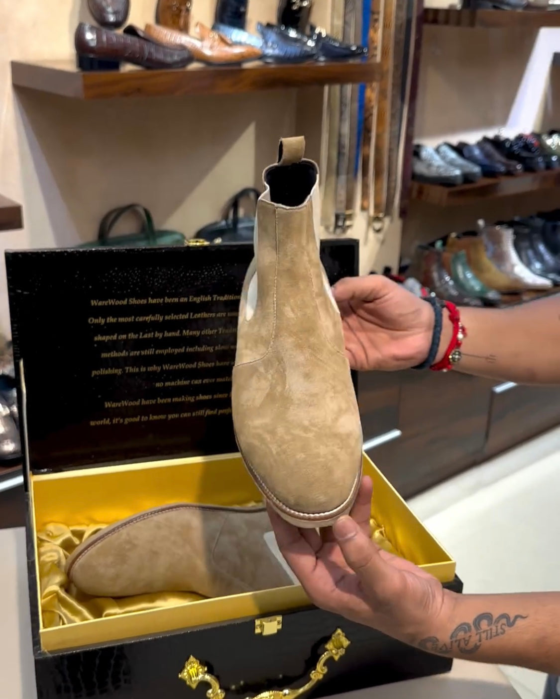 Natural Brushed Beige Suede Chelsea Boots with Wood Sole