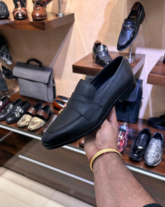 Classic Black Calf Skin Leather Penny Loafers
