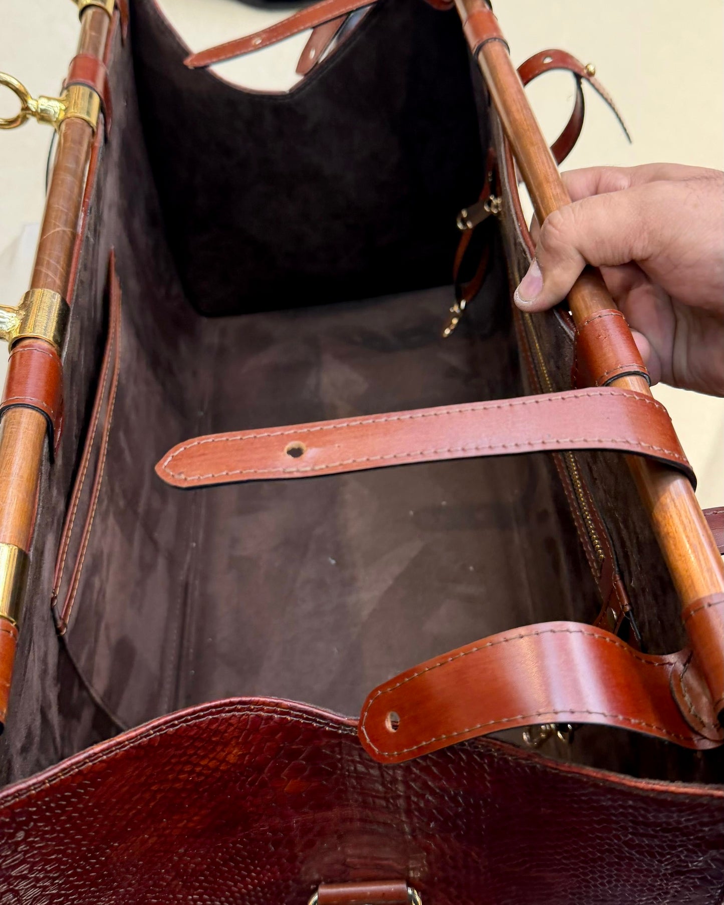 Burnished Cognac Brown Cobra Scaled Duffle Bag
