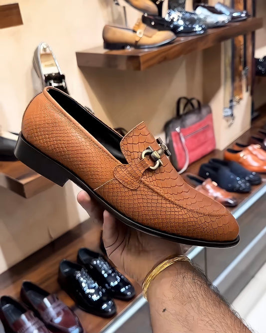 Matt Finish Orange Cobra Scaled Moccasins