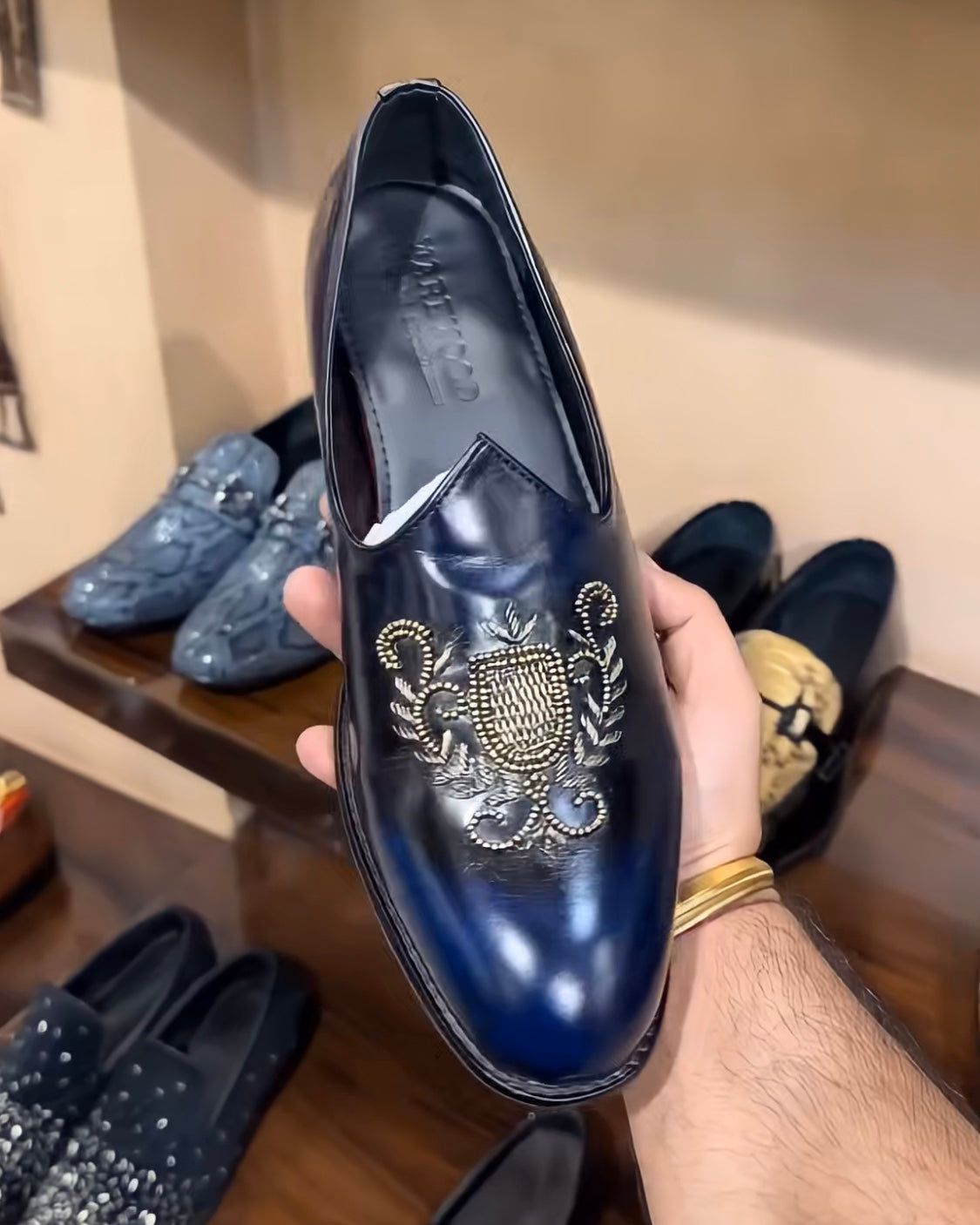 Navy Blue Patina Embroidery Mojaris