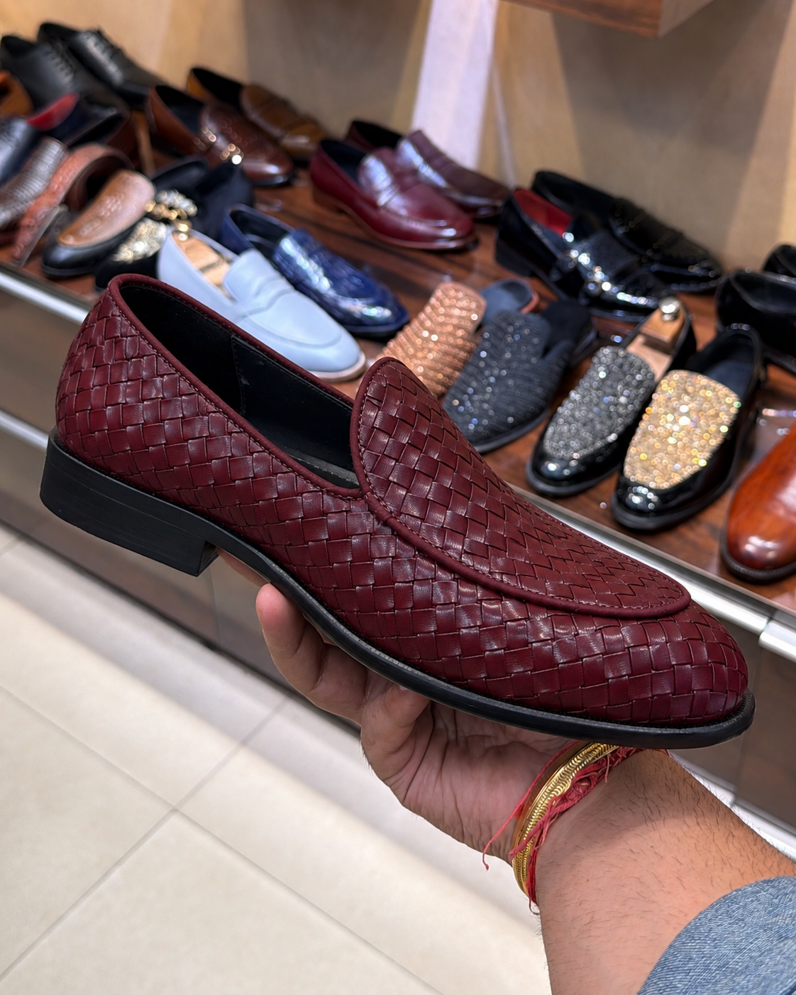 Burgundy Hand-woven Leather Belgian Loafers