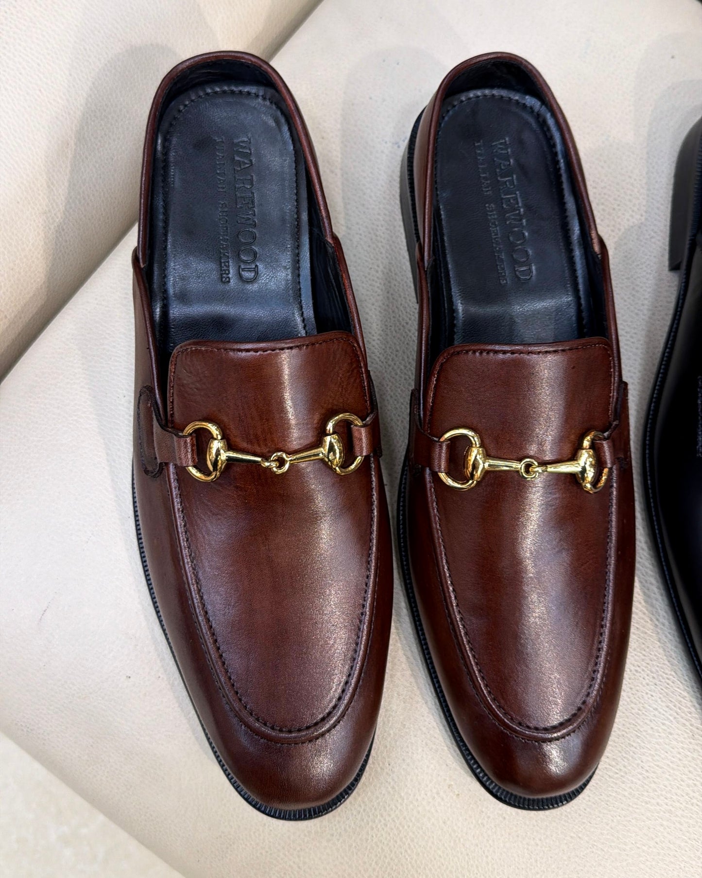 Chestnut Brown Mules with Gold Horsebit