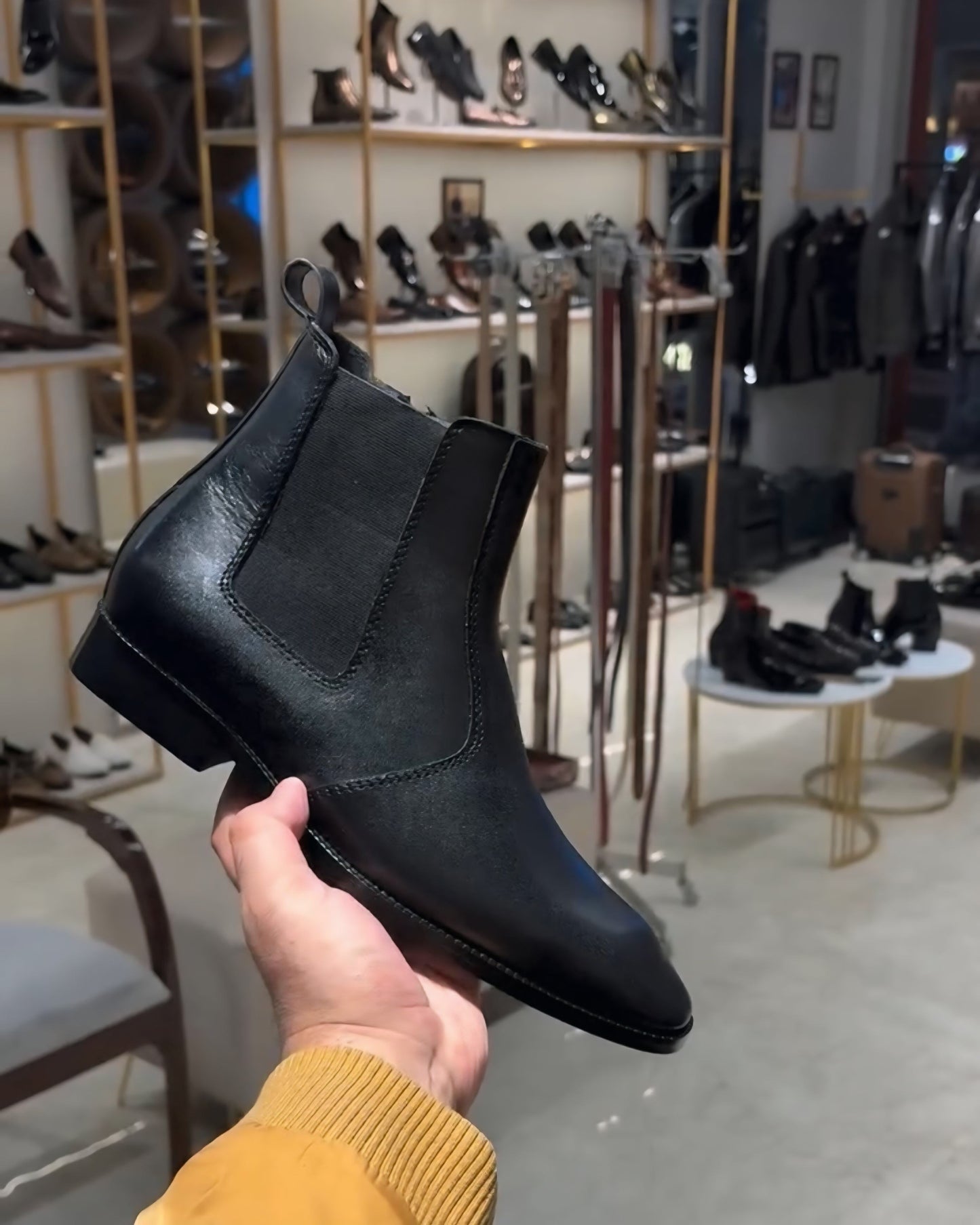 Black Pure Italian Leather Chelsea Boots with Zip
