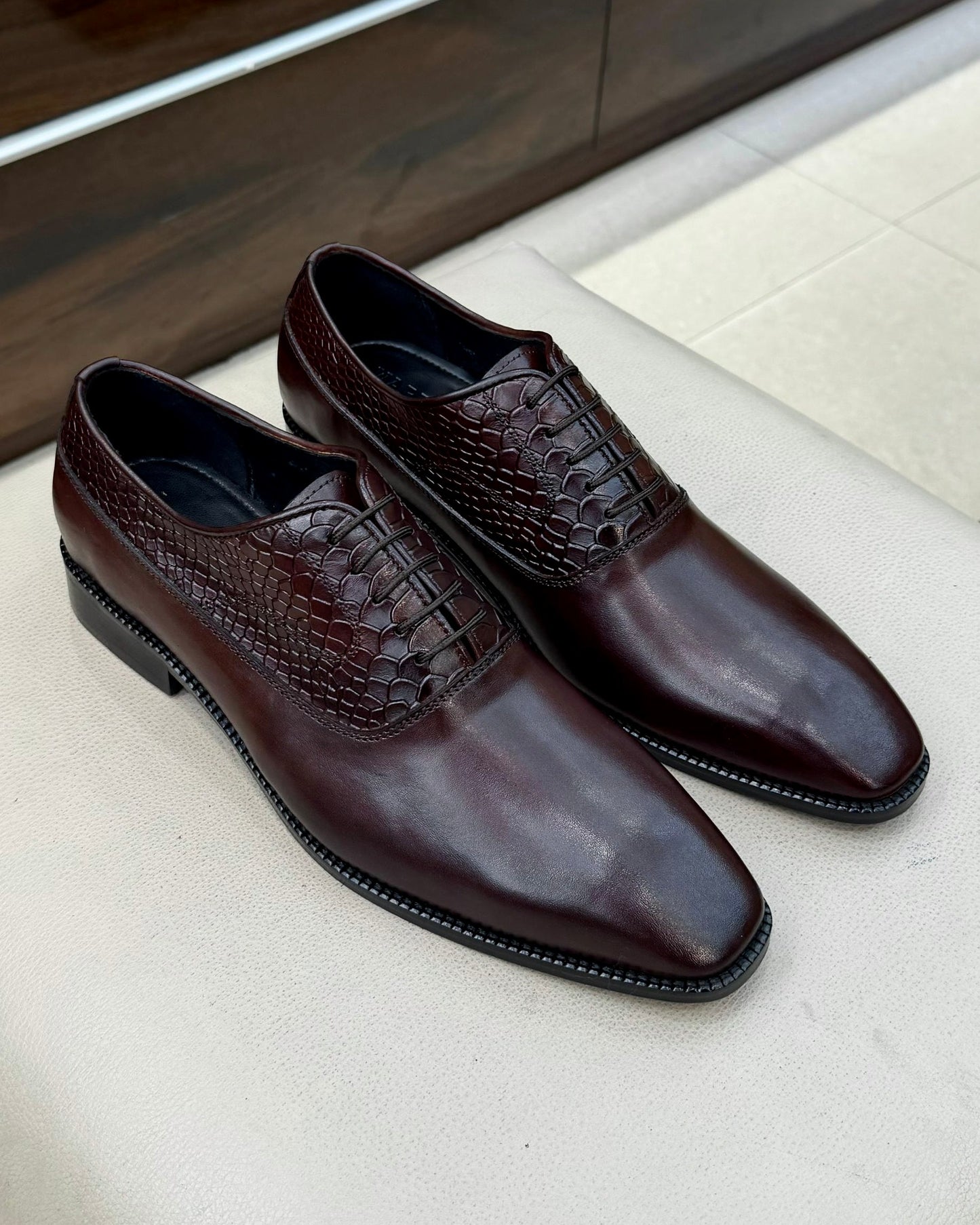 Dark Brown Patina Cobra Scaled Oxfords