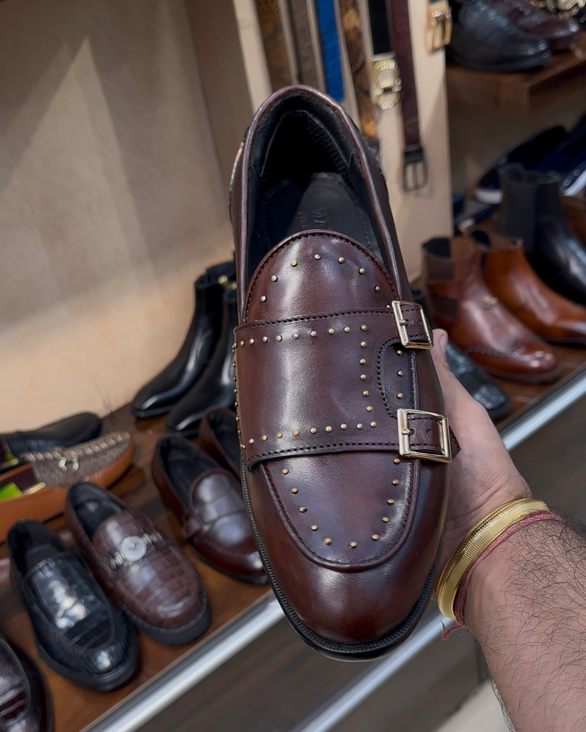Brown Patina Double Monk Strap Loafers