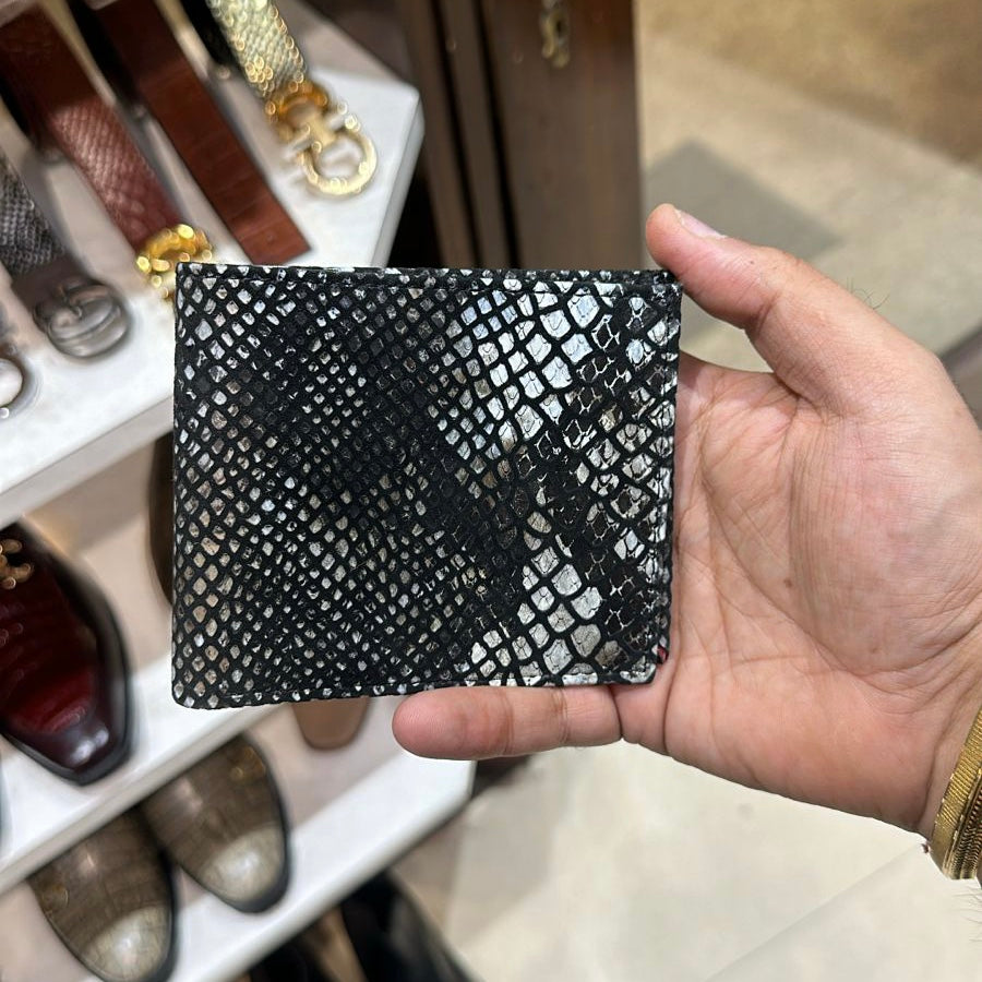 Exotic Grey Snake Foil Leather Wallet