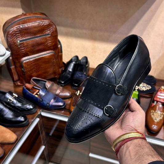 Black Double Monk Strap Loafers