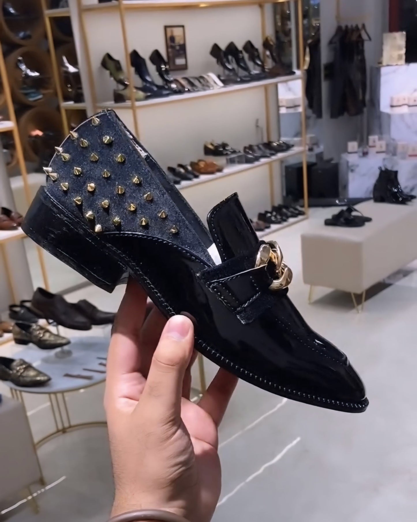 Luxe Edition Gold Studded Moccasins with Gold Chain Buckle