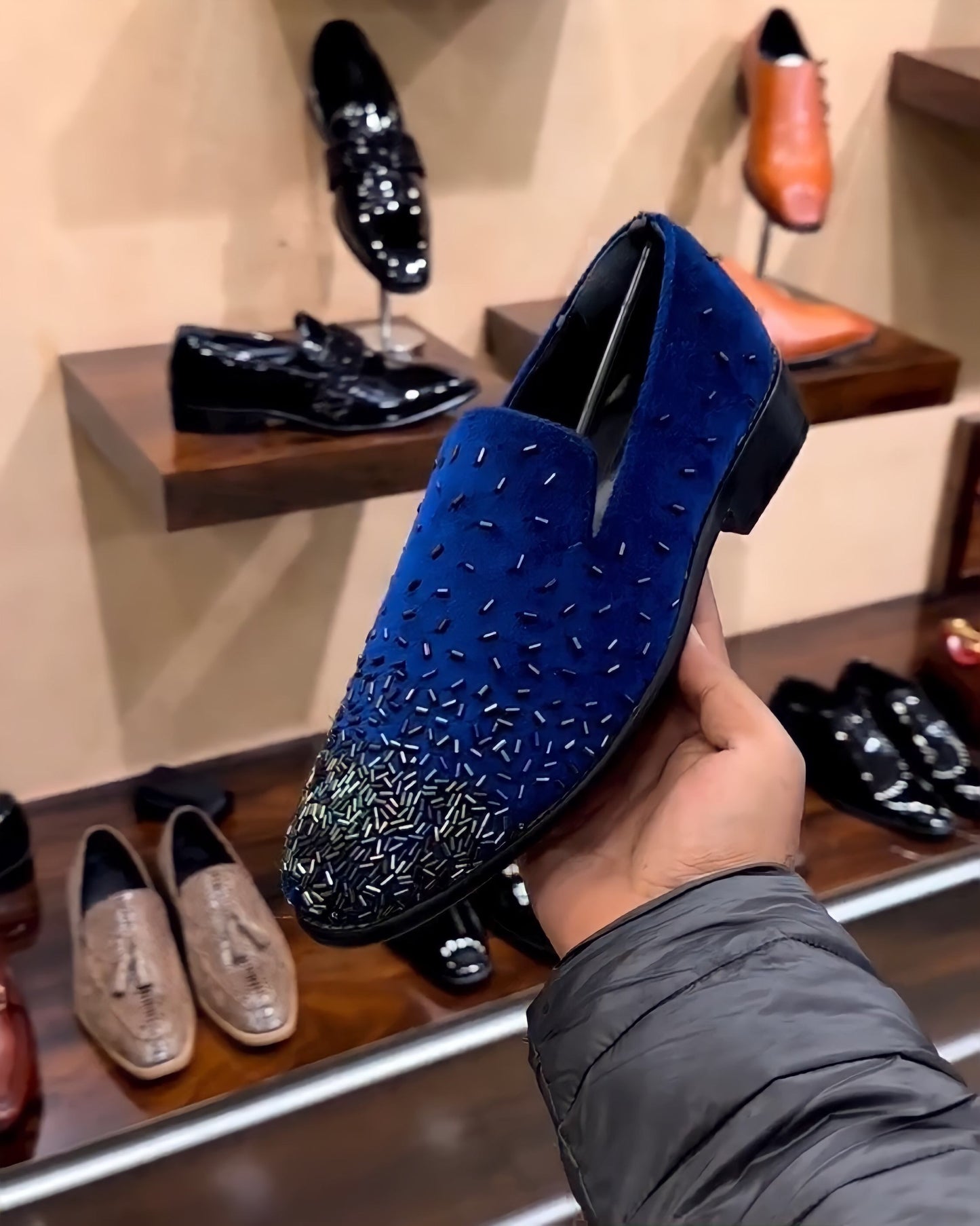 Rainbow Glitter Embroidered Moccasins