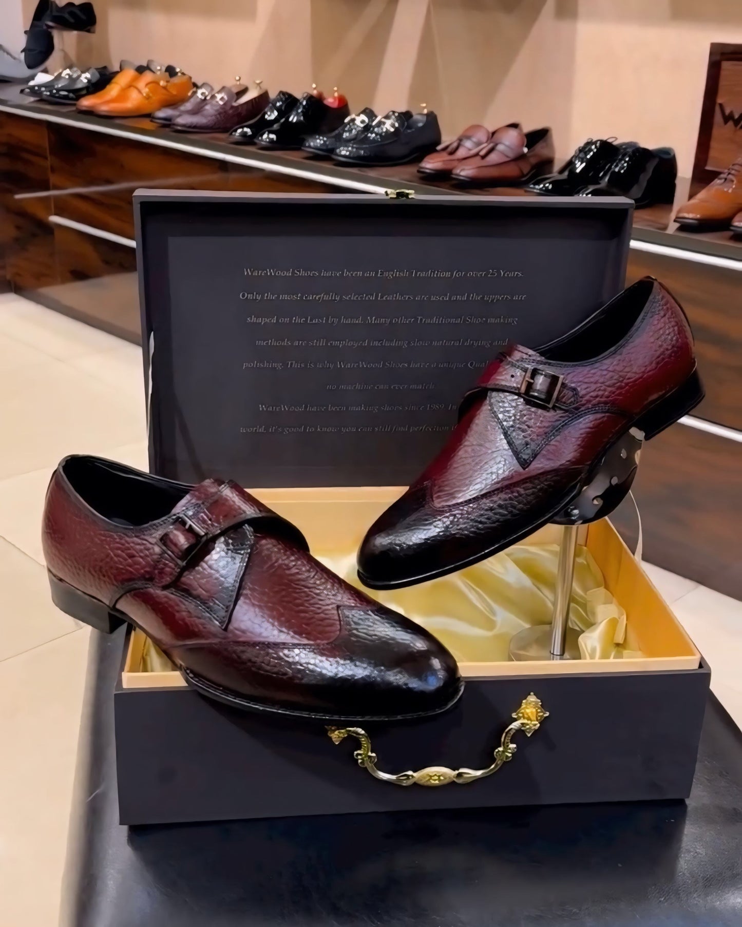 Dual-tone Wine Patina Wing-tip Single Monks