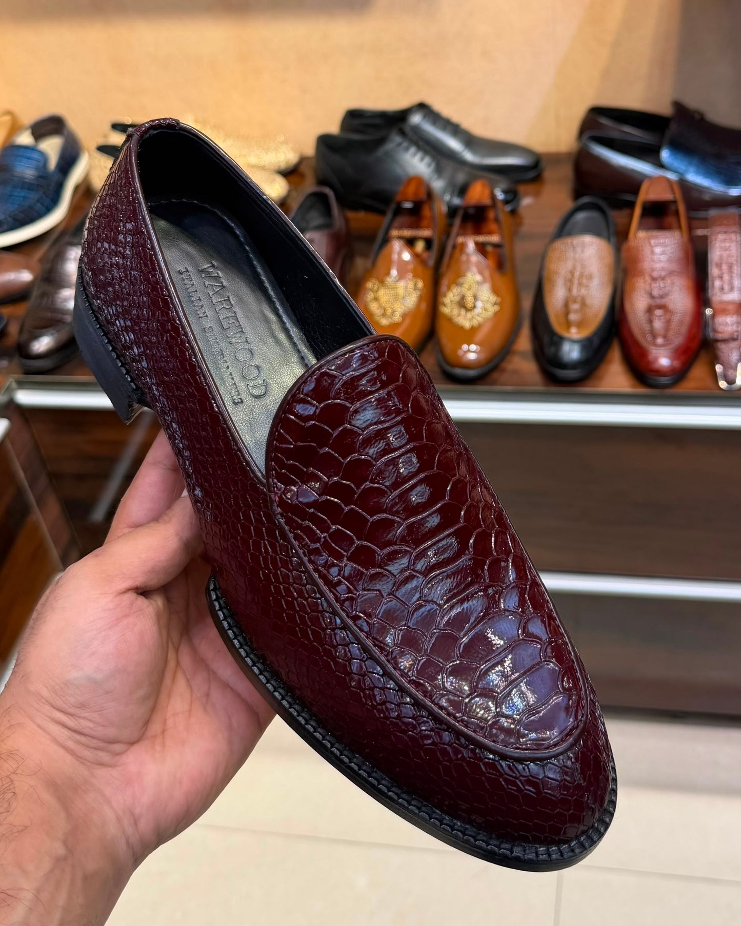 Ox-blood Cobra Scaled Loafers