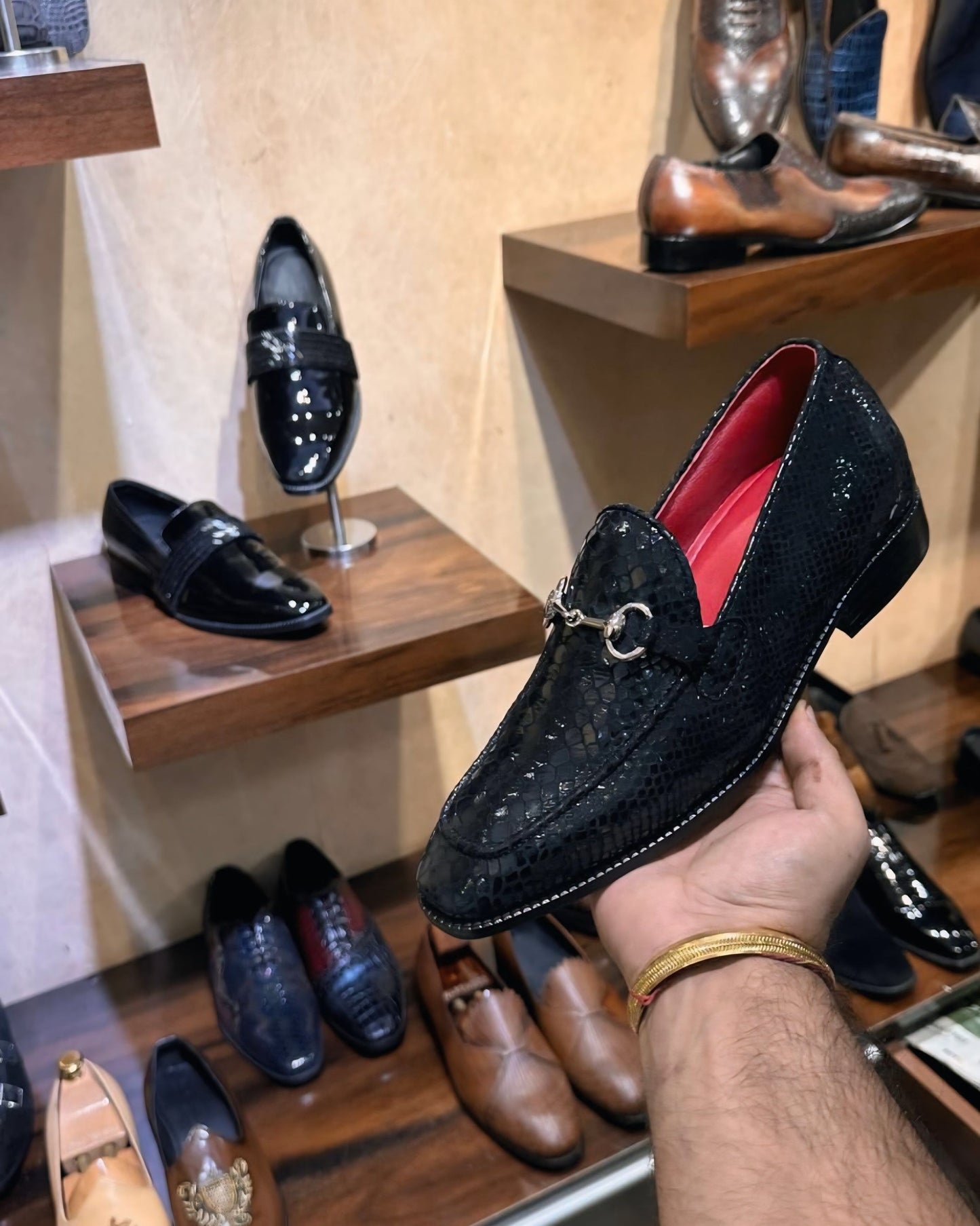 Signature Black Snake Foil Loafers with Red Interior