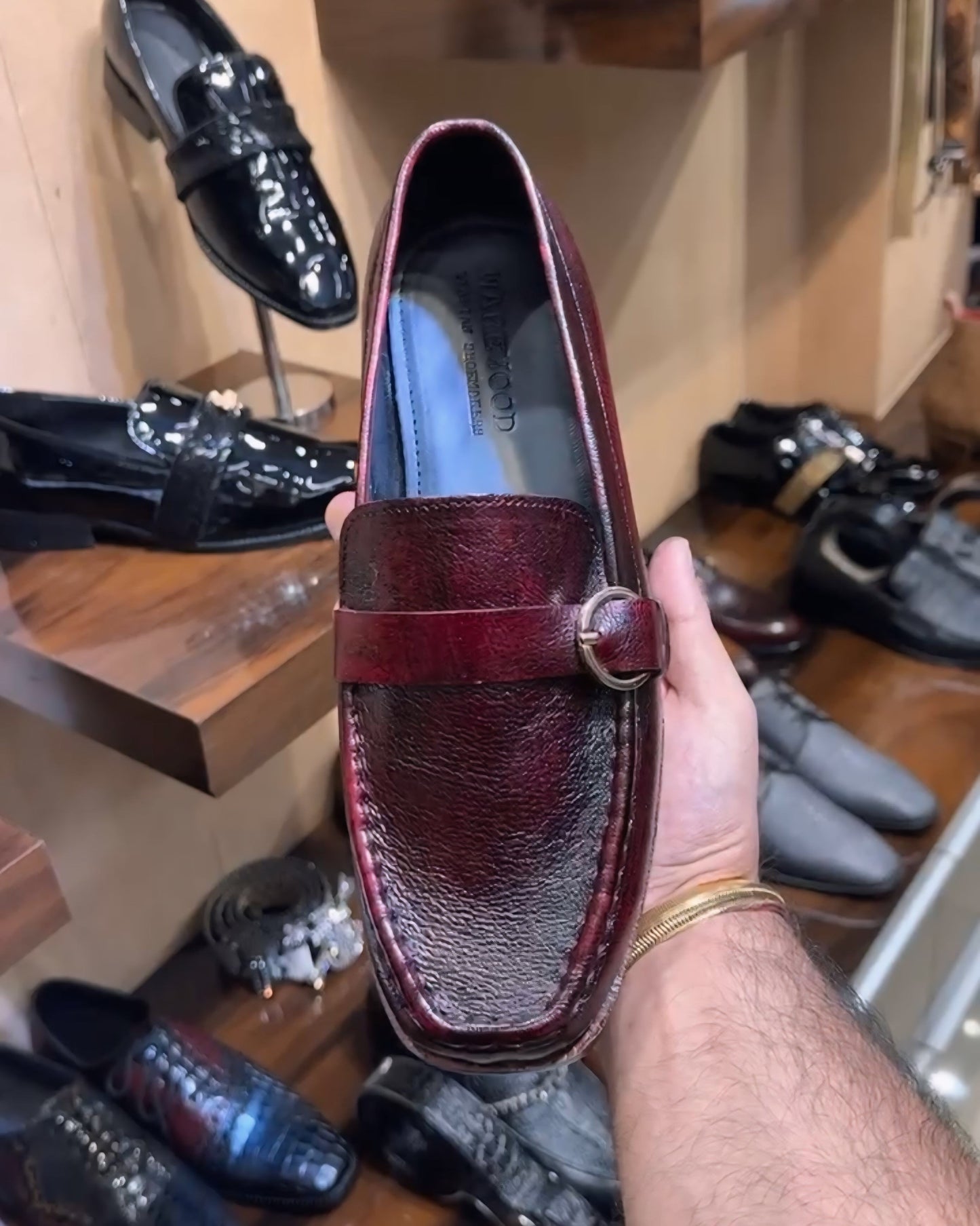 Wine Natural Grain Leather Single Monk Loafers with Leather Sole
