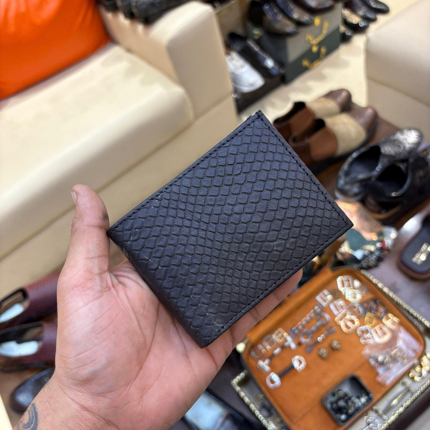 Matt Black Diamond Cut Leather Wallet