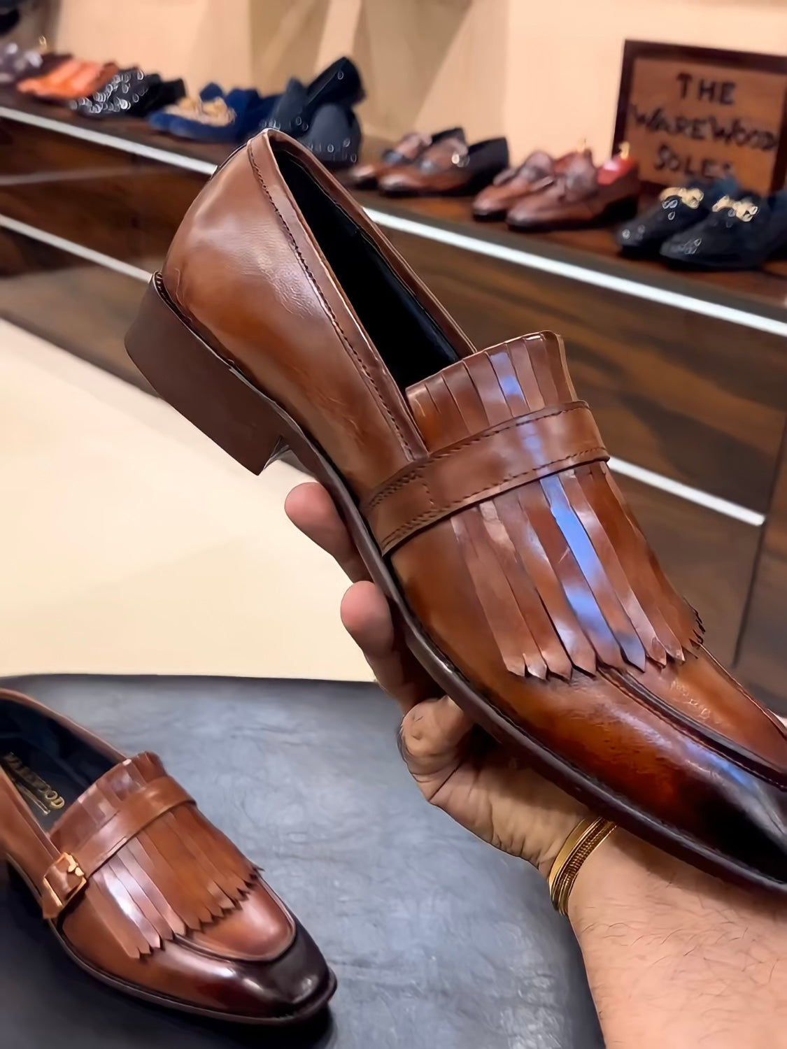 Tan Fringe Moccasins on Italian Crust Leather