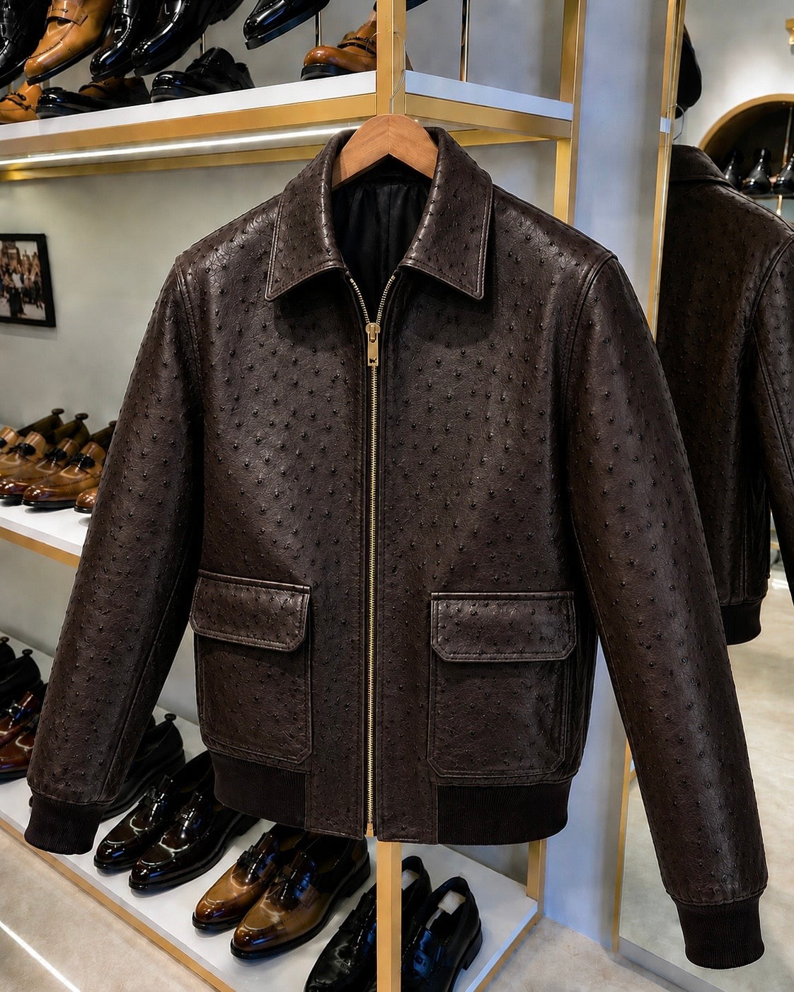 Genuine Dark Brown Ostrich Leather Jacket