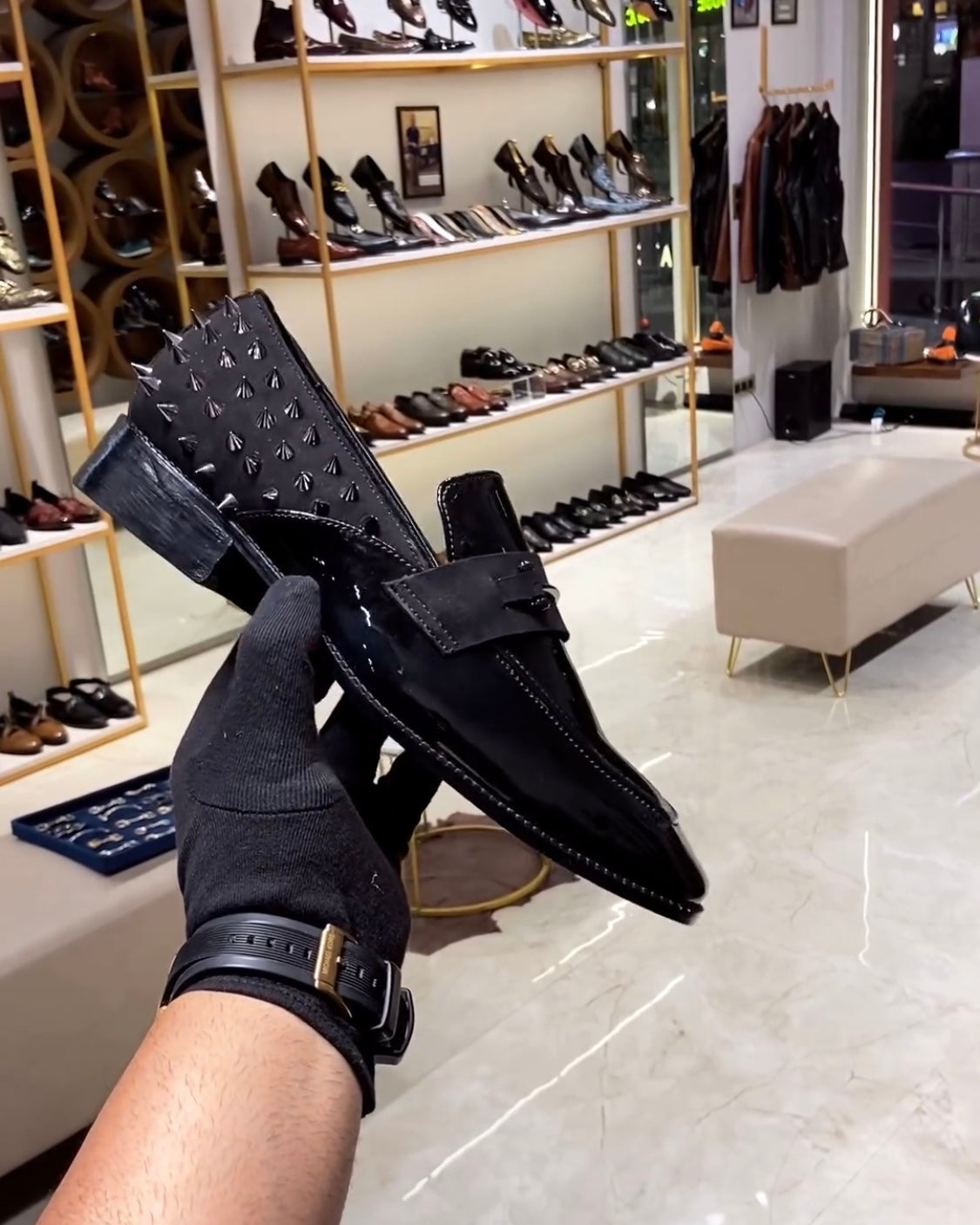 Luxe Edition Black Studded Moccasins with Red Bottoms