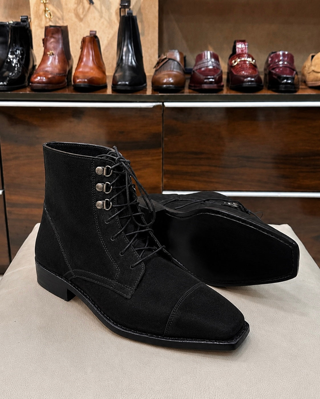 Goodyear Welted Black Suede Derby Cap Toe Boots