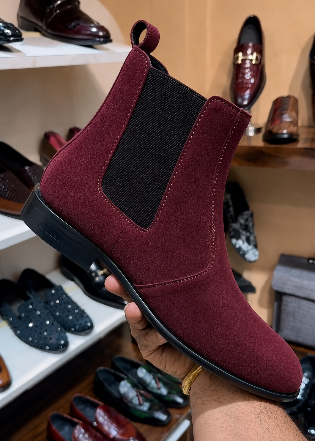Burgundy Suede Chelsea Boots