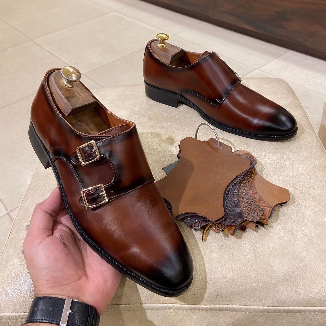 Cognac Patina Double Monks on Pure Italian Crust Leather